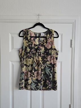 CAbi Black Floral Tie-Front Camisole with Pastel Blooms